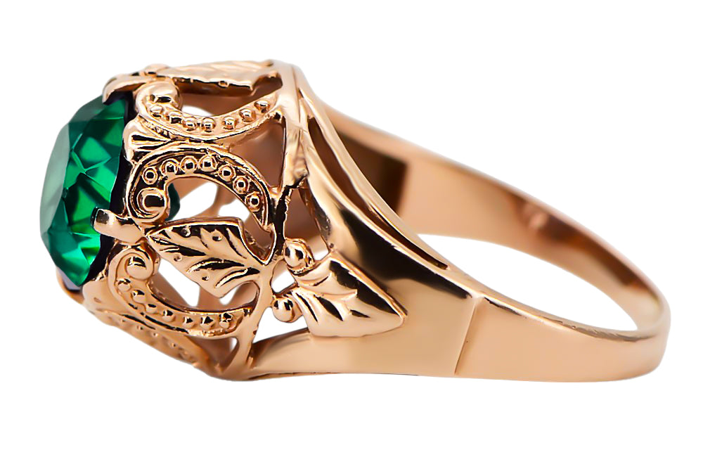 Vintage Emerald Craft Ring in 14K Rose Gold (vrc080r-em) — worn on the hand, showing profile