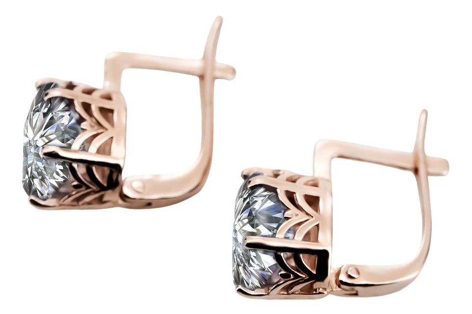 Vintage Zircon Earrings in 14K Rose Gold (vec003r-zi) — full view of the piece