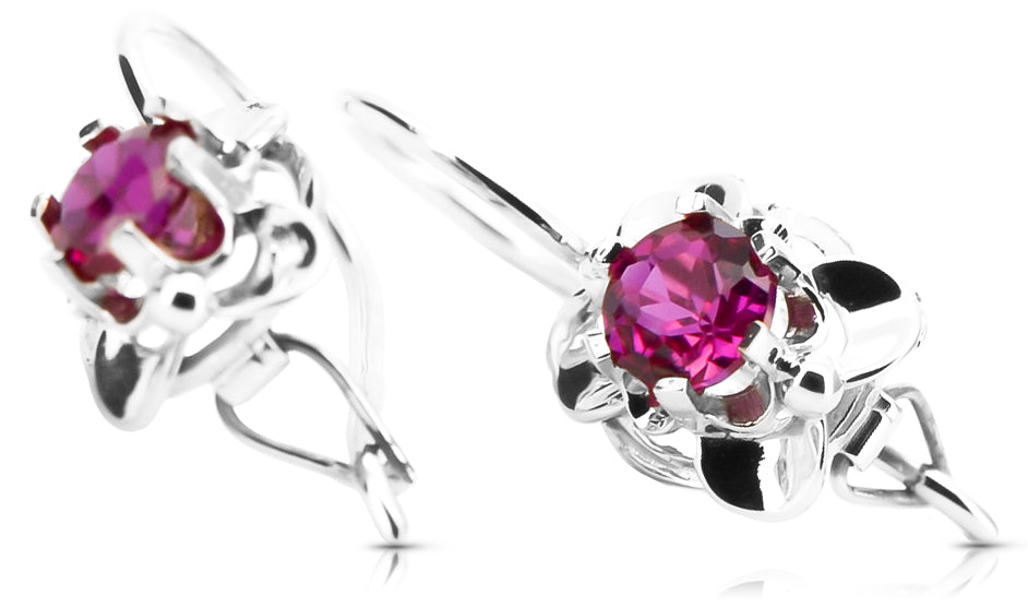 Vintage Ruby Earrings in Sterling Silver (vec116s-rb) — worn on the hand, showing profile
