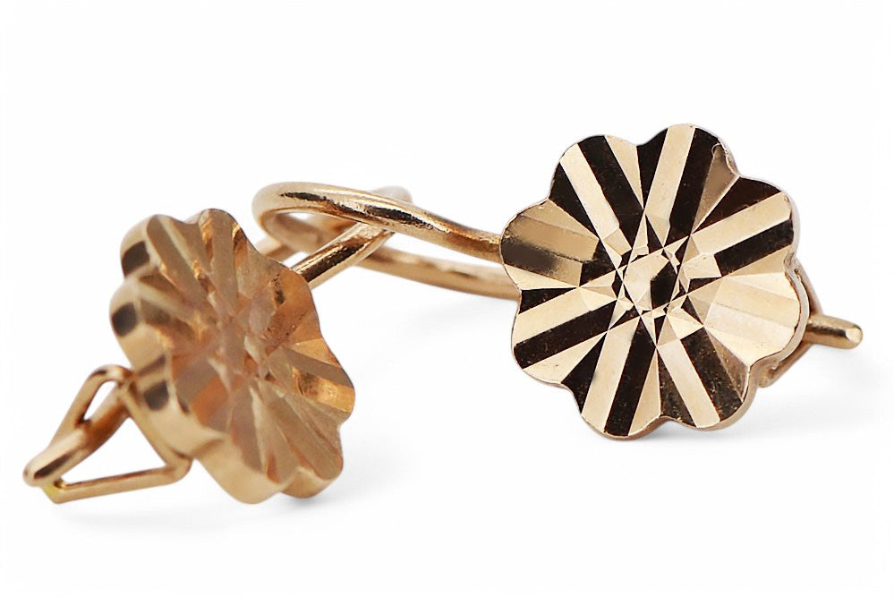 Vintage Flower Earrings in 14K Rose Gold (ven163) — view 5