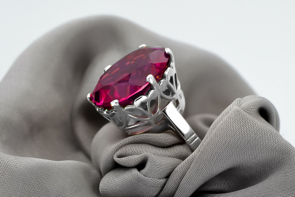 Vintage Ruby Oval Polish Ring in Sterling Silver (vrc130s-rb) — close-up of the hallmark on the inner band