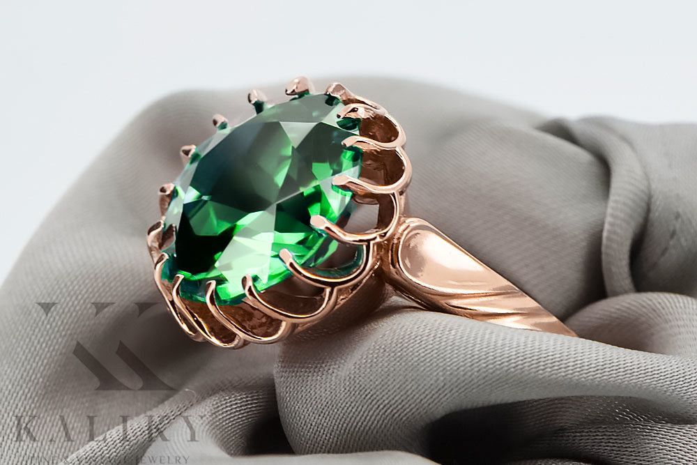 Vintage Emerald Craft Ring in 14K Rose Gold (vrc035r-em) — close-up of the hallmark on the inner band
