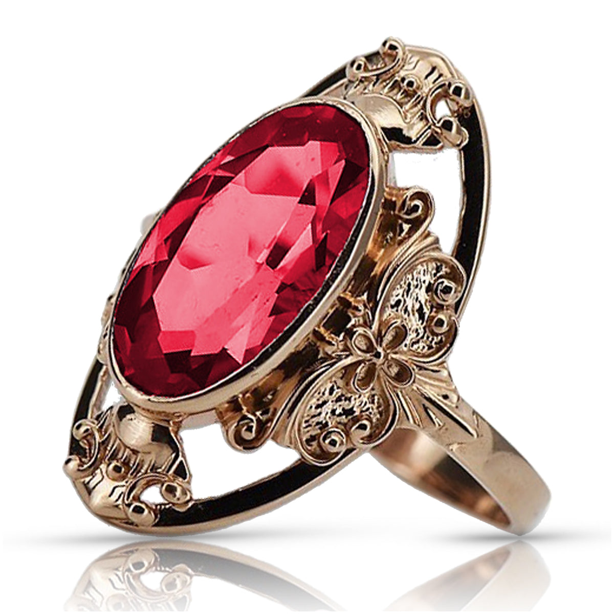 Vintage Ruby Ring in 14K Rose Gold (vrc014r-rb) — worn on the hand, showing profile