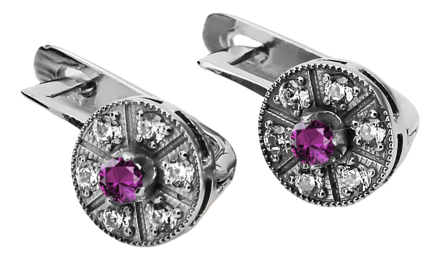 Vintage Amethyst Earrings in 14K White Gold (vec161w-am) — side view showing the setting