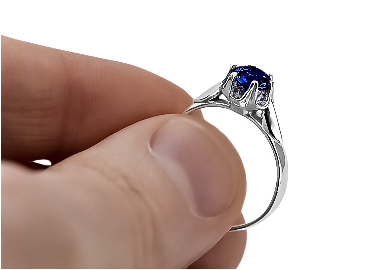 Vintage Sapphire Polish Ring in Sterling Silver (vrc122s-sp) — close-up of the stone and setting