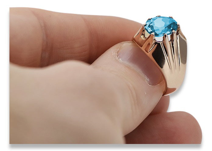 Vintage Aquamarine Ring in 14K Rose Gold (vrc016r-aq) — close-up of the hallmark on the inner band