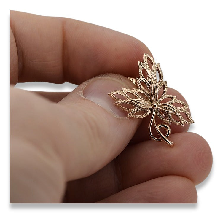 Vintage Maple Leaf Earrings in 14K Rose Gold (ven096r) — view 6