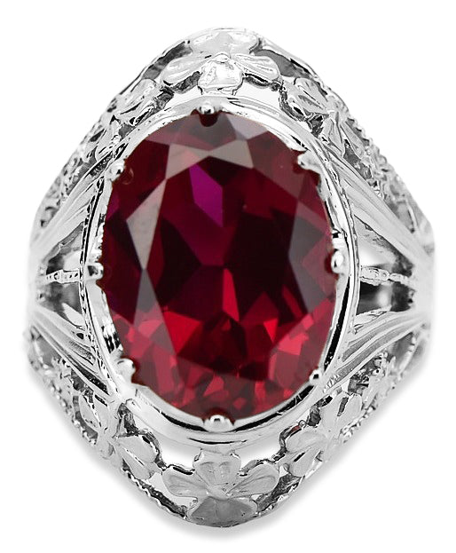 Vintage Ruby Ring in Sterling Silver (vrc031s-rb) — worn on the hand, showing profile