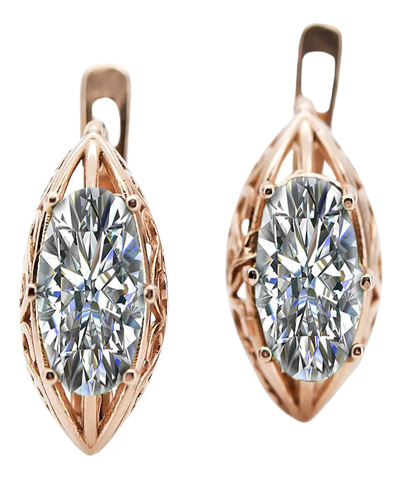 Vintage Zircon Earrings in 14K Rose Gold (vec141r-zi) — side view showing the setting