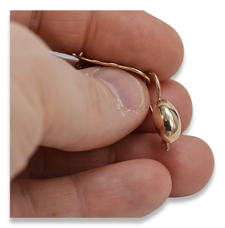 Vintage Pear Earrings in 14K Rose Gold (ven101) — close-up of the stone and setting