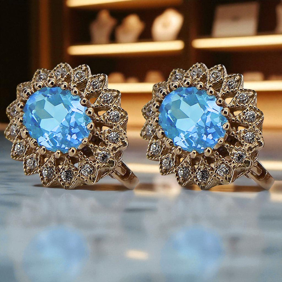 Vintage Aquamarine Earrings in 14K Rose Gold (vec125r-aq)