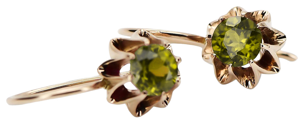 Vintage Yellow Peridot Earrings in 14K Rose Gold (vec092r-yp) — close-up of the hallmark on the inner band