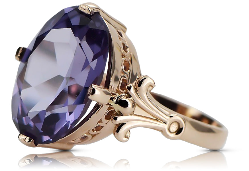 Vintage Alexandrite Craft Ring in 14K Rose Gold (vrc369r-ax) — worn on the hand, showing profile