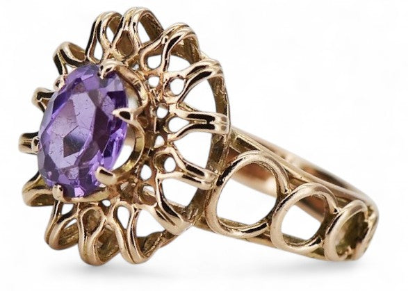 Vintage Alexandrite Ruby Emerald Sapphire Zircon Ring in 14K Rose Gold (vrc032r-ax) — full view of the piece