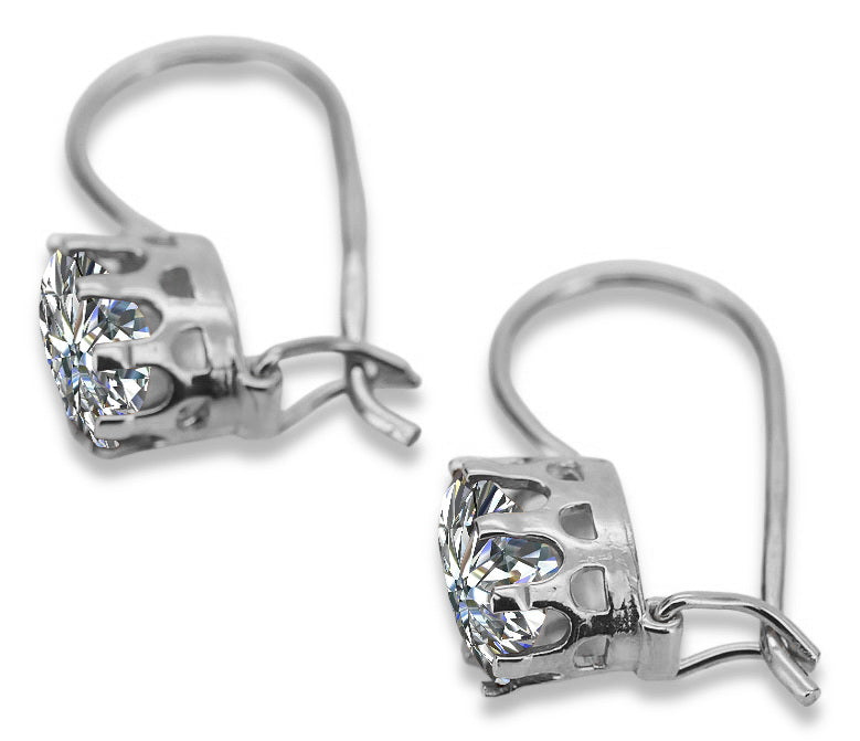 Vintage Zircon Earrings in Sterling Silver (vec196s-zi) — side view showing the setting