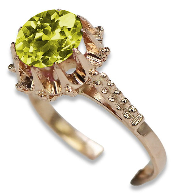 Vintage Yellow Peridot Ring in 14K Rose Gold (vrc045r-yp) — close-up of the hallmark on the inner band