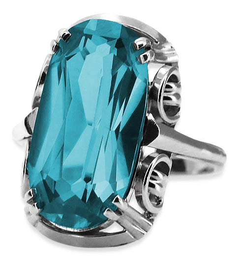 Vintage Aquamarine Ring in Sterling Silver (vrc038s-aq) — worn on the hand, showing profile