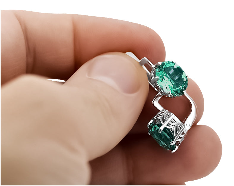 Vintage Emerald Earrings in Sterling Silver (vec003s-em) — close-up of the hallmark on the inner band