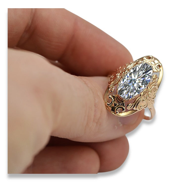 Vintage Zircon Ring in 14K Rose Gold (vrc014r-zi) — side view showing the setting