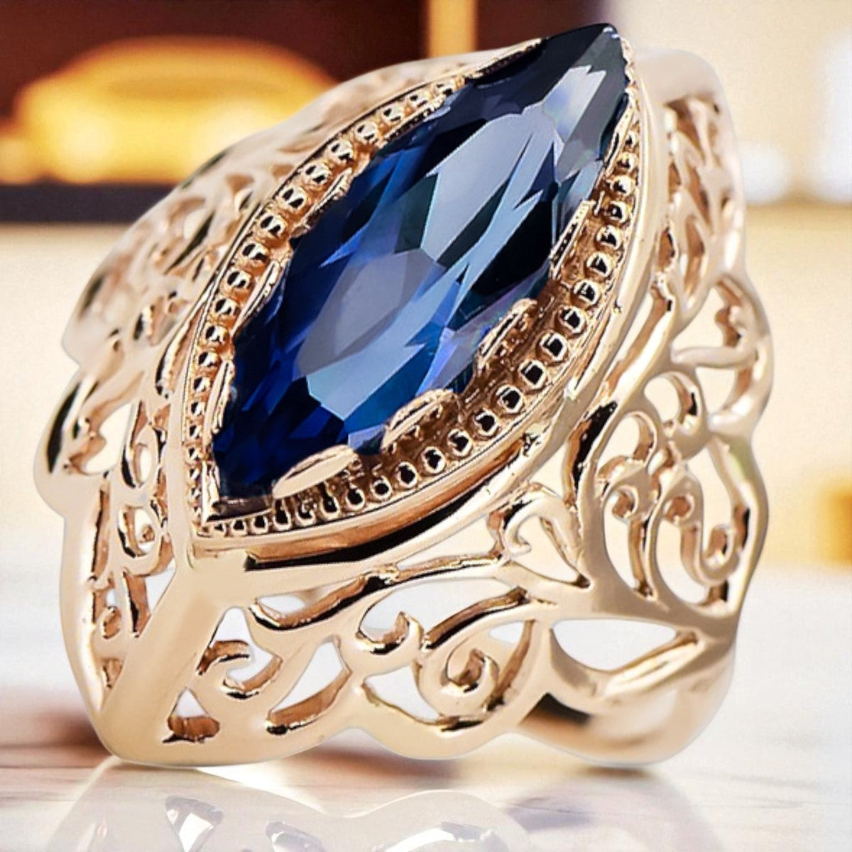Vintage Sapphire Ring in 14K Rose Gold (vrc017r-sp)