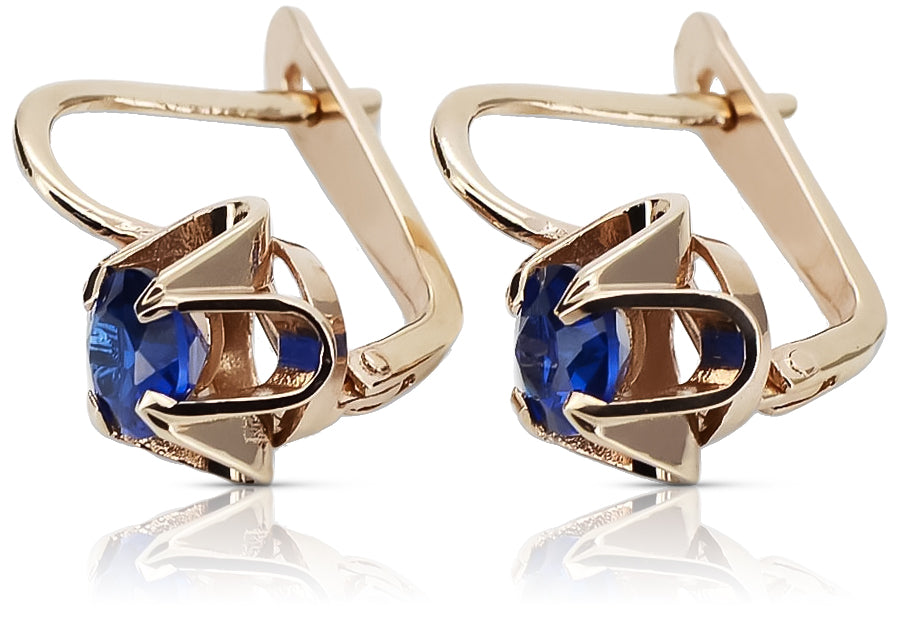 Vintage Sapphire Earrings in 14K Rose Gold (vec018r-sp) — worn on the hand, showing profile