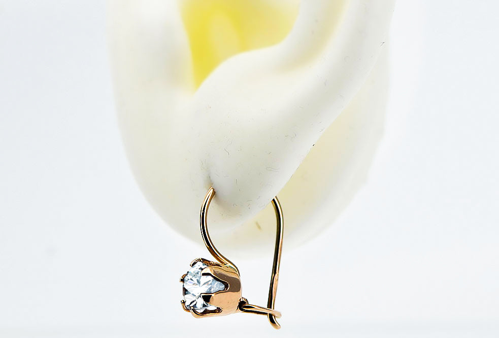 Vintage Zircon Earrings in 14K Rose Gold (vec056r-zi) — close-up of the stone and setting