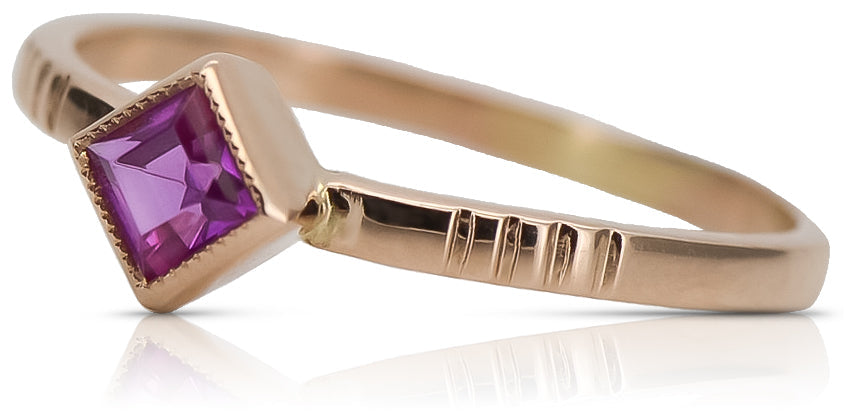 Vintage Ruby Ring in 14K Rose Gold (vrc138r-rb) — worn on the hand, showing profile