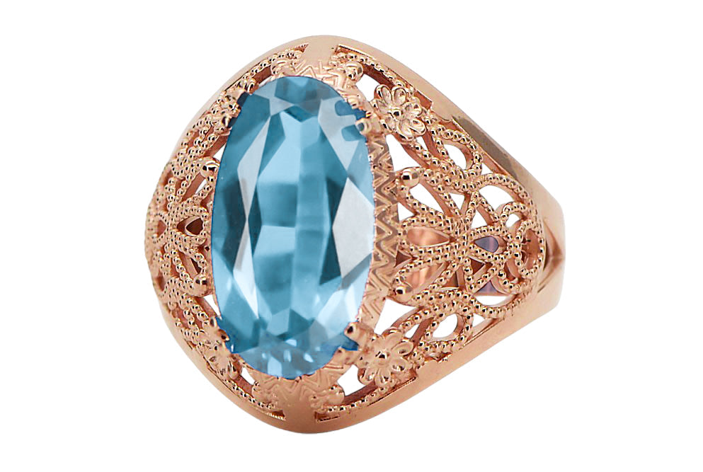 Vintage Aquamarine Ring in 14K Rose Gold (vrc074r-aq) — full view of the piece