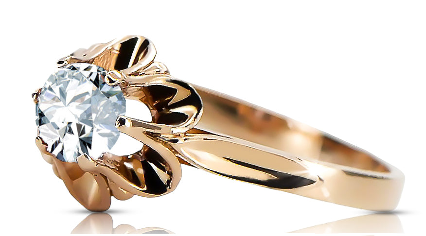 Vintage Zircon Ring in 14K Rose Gold (vrc004r-zi) — worn on the hand, showing profile