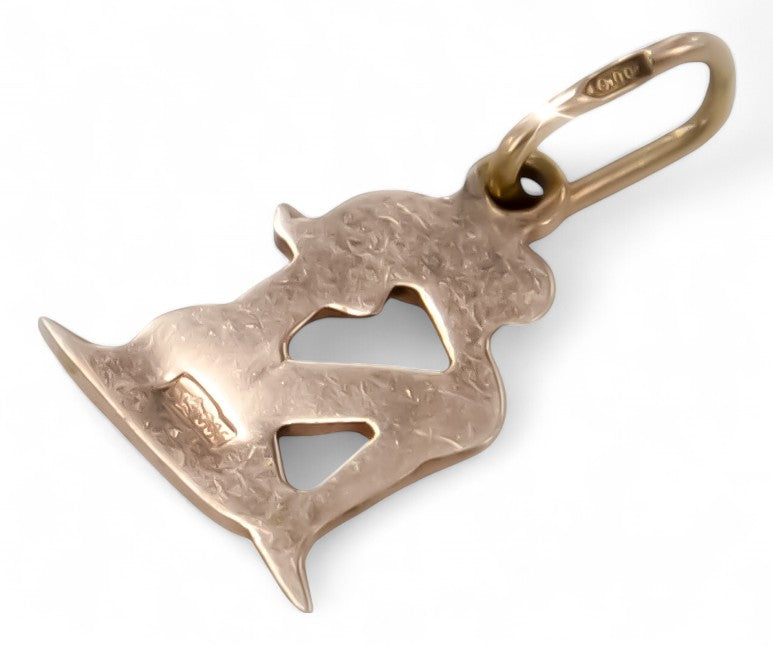 Vintage Aries Lady Zodiac Pendant Vzp Pendant in 14K Rose Gold (f0t7oz) — side view showing the setting
