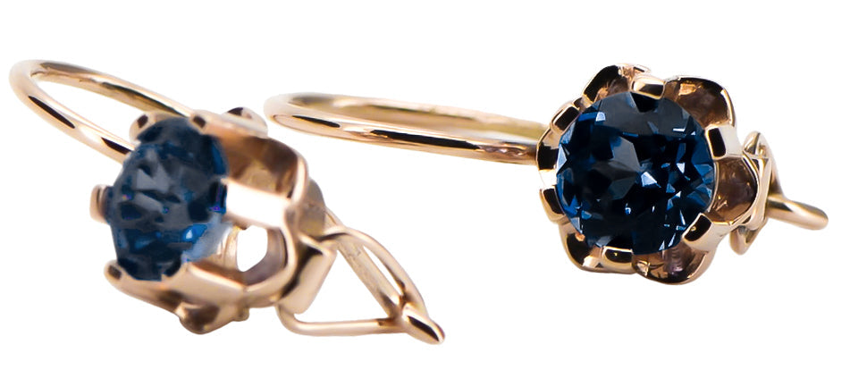 Vintage Sapphire Earrings in 14K Rose Gold (vec019r-sp) — worn on the hand, showing profile
