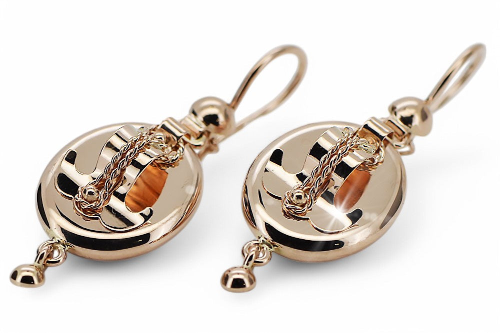 Vintage Samovar Earrings in 14K Rose Gold (ven244) — angled view catching the light