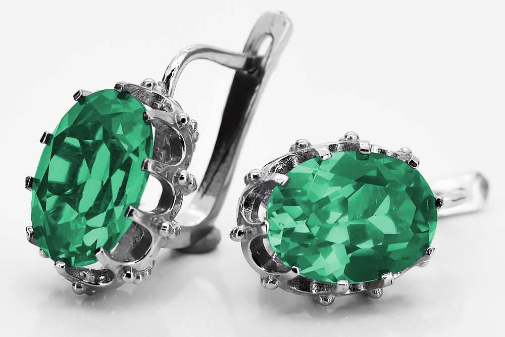 Vintage Emerald Earrings in Sterling Silver (vec079s-em)