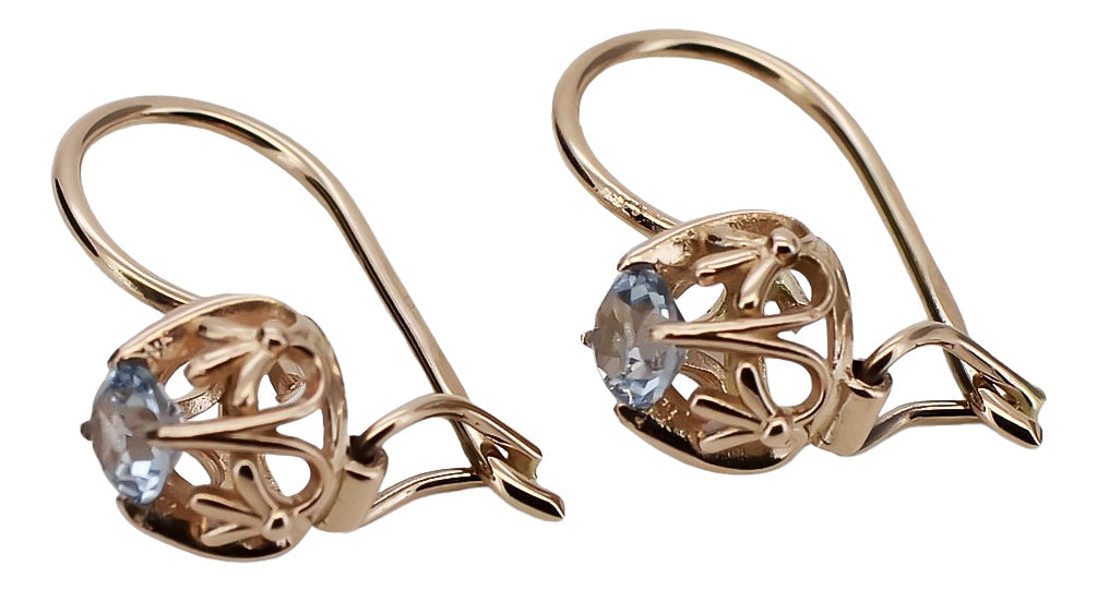 Vintage Aquamarine Made Earrings in 14K Rose Gold (vec145r-aq) — close-up of the hallmark on the inner band