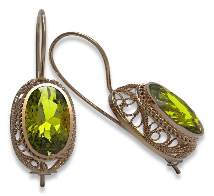 Vintage Yellow Peridot Earrings in 14K Rose Gold (vec023r-yp) — close-up of the hallmark on the inner band