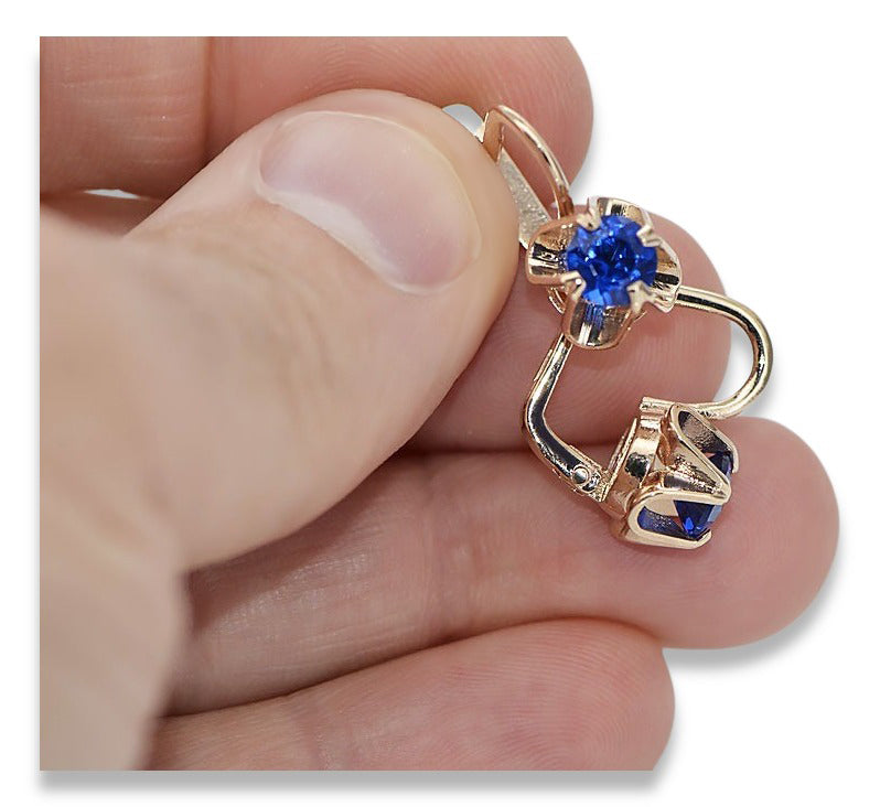 Vintage Sapphire Earrings in 14K Rose Gold (vec018r-sp) — full view of the piece