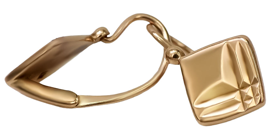 Vintage Square Earrings in 14K Rose Gold (ven071) — side view showing the setting