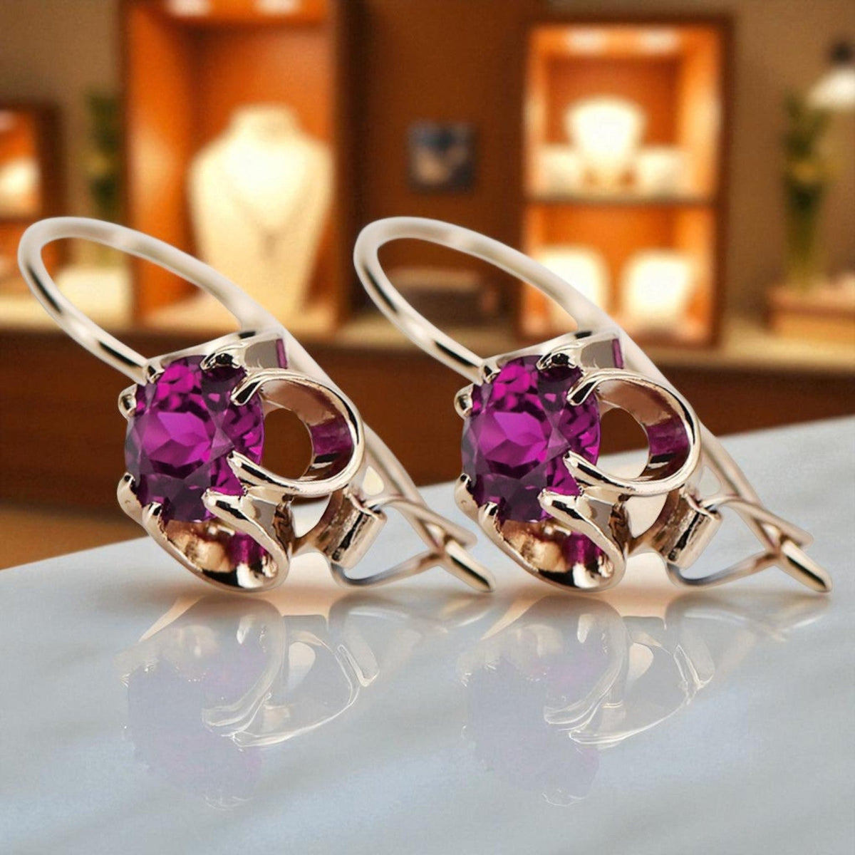 Vintage Amethyst Earrings in 14K Rose Gold (vec035r-am)