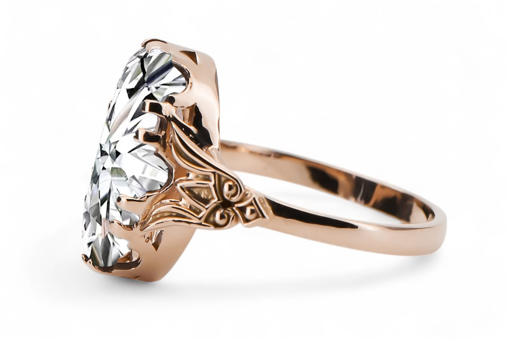 Vintage Zircon Ring in 14K Rose Gold (vrc058r-zi) — worn on the hand, showing profile