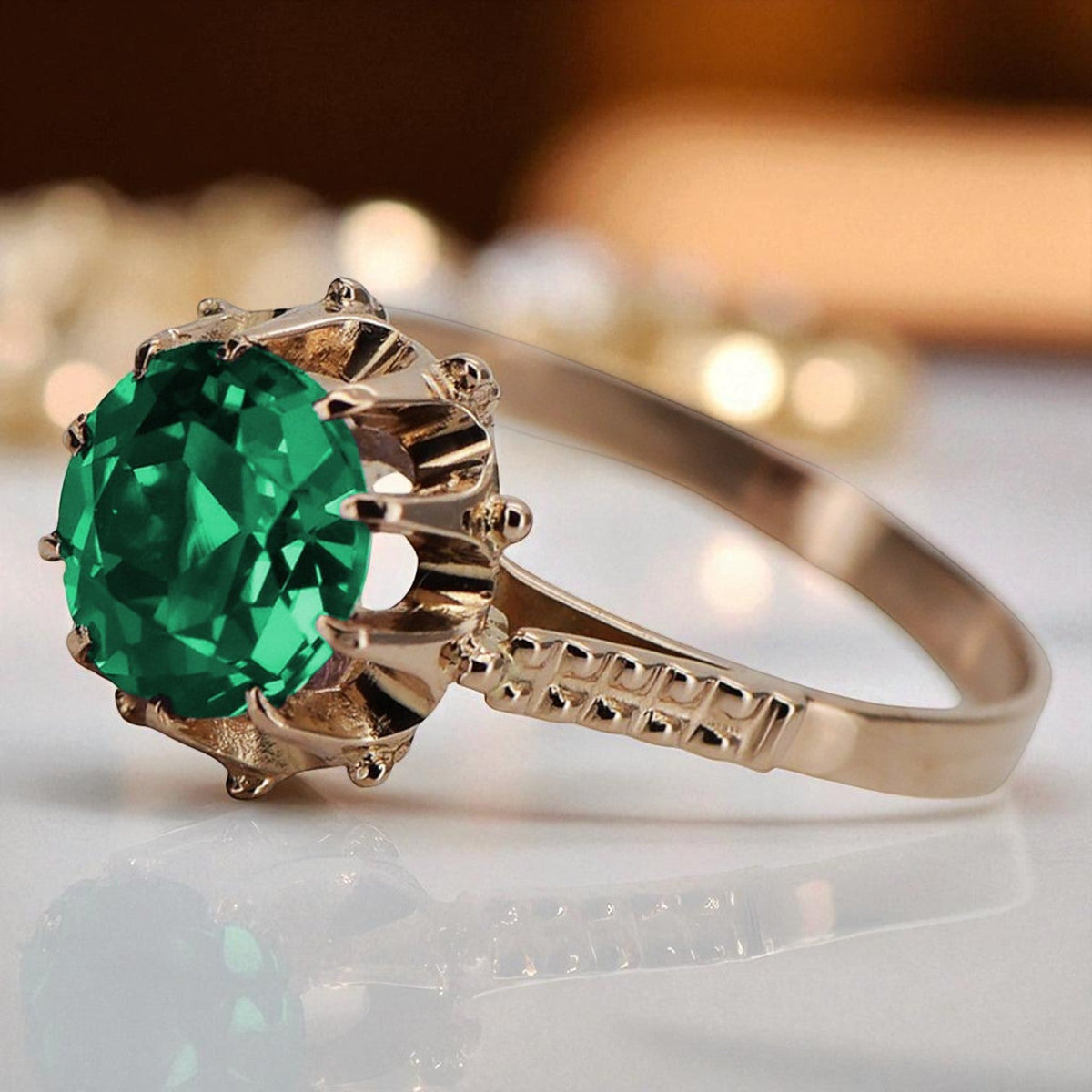 Vintage Emerald Ring in 14K Rose Gold (vrc045r-em)