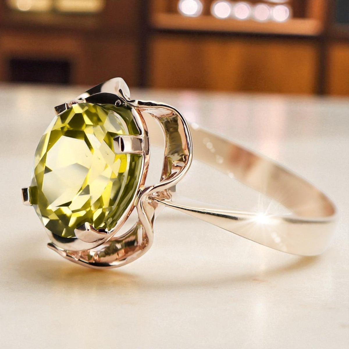 Vintage Yellow Peridot Craft Ring in 14K Rose Gold (vrc206r-yp)