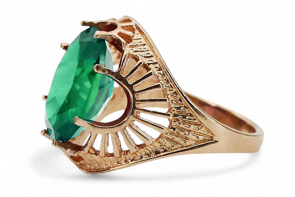 Vintage Emerald Ring in 14K Rose Gold (vrc003r-em) — close-up of the hallmark on the inner band