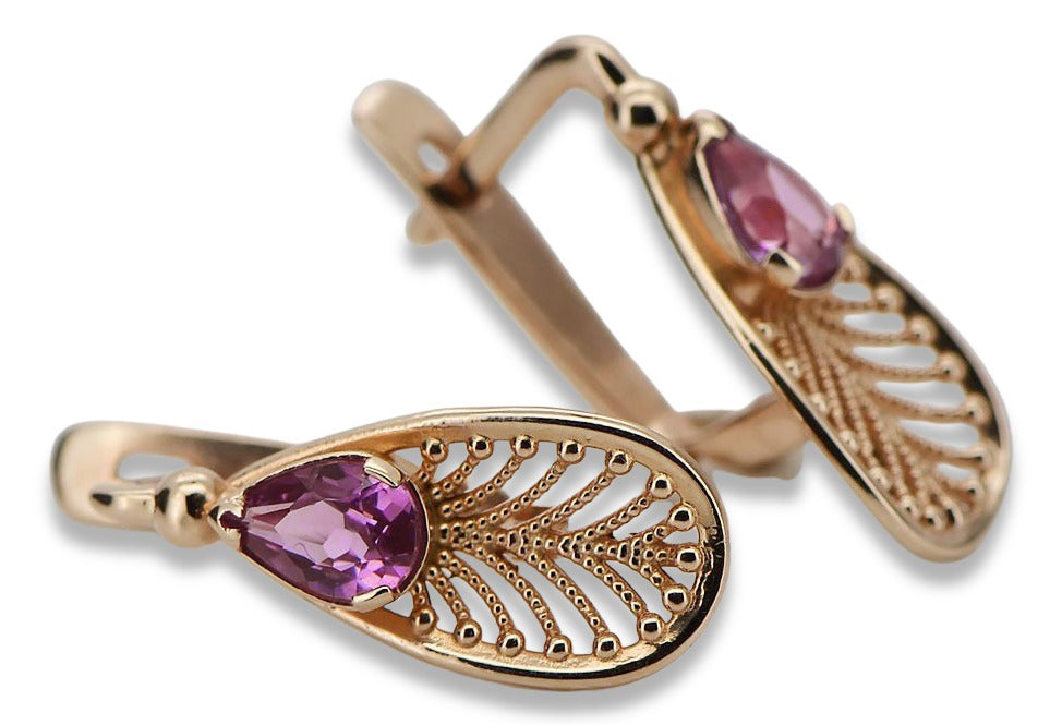 Vintage Amethyst Earrings in 14K Rose Gold (vec067r-am) — full view of the piece