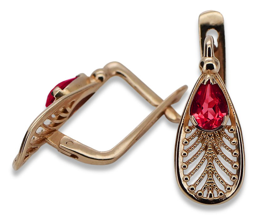 Vintage Ruby Earrings in 14K Rose Gold (vec067r-rb) — side view showing the setting