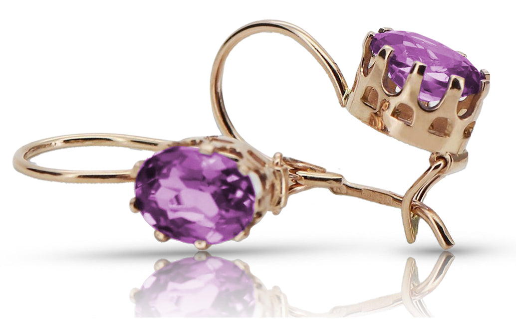 Vintage Amethyst Earrings in 14K Rose Gold (vec196r-am) — full view of the piece