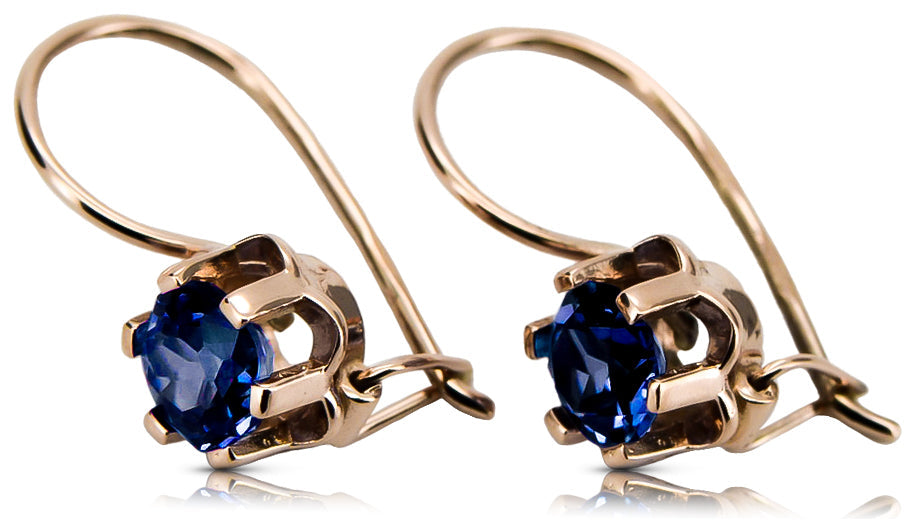 Vintage Sapphire Earrings in 14K Rose Gold (vec019r-sp) — full view of the piece