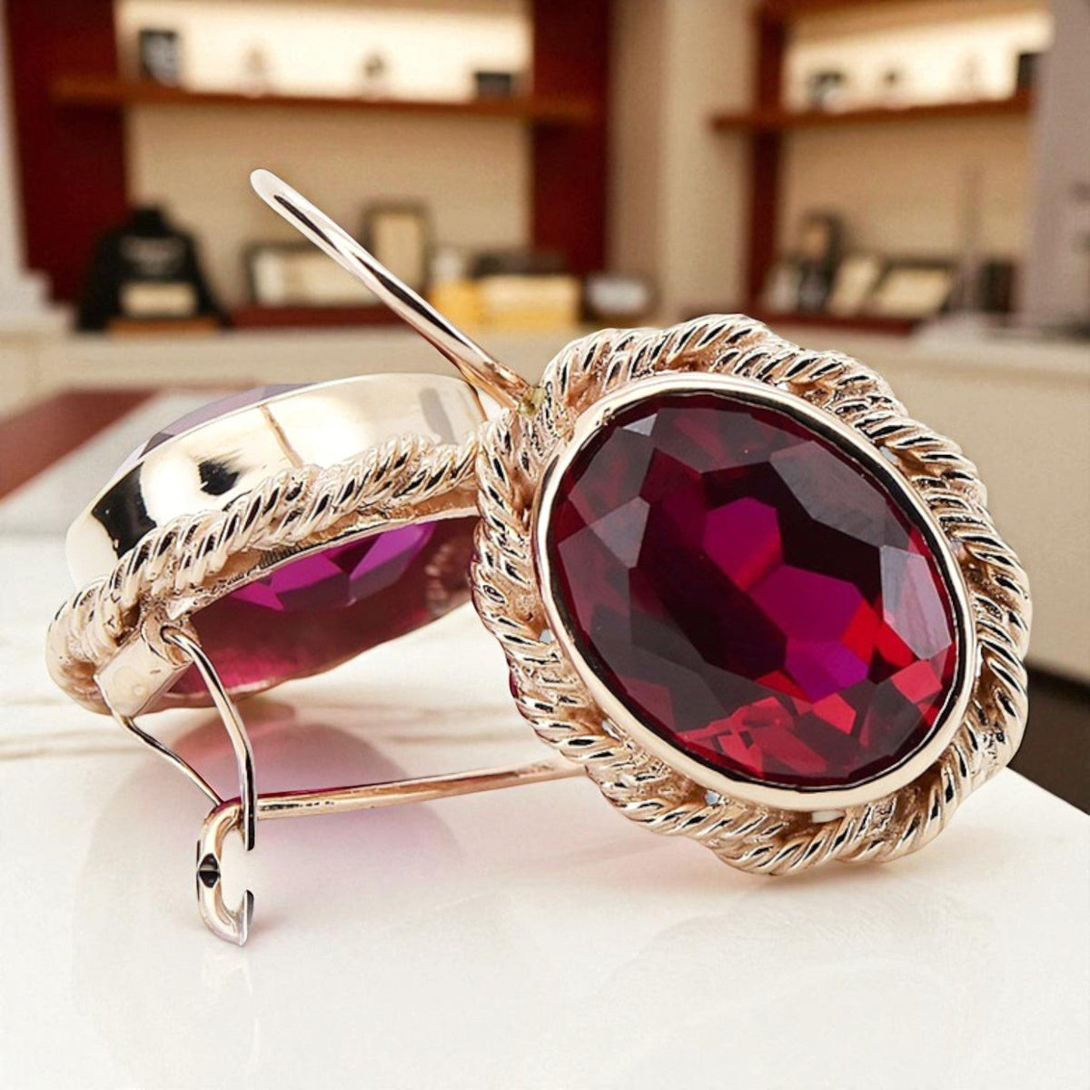 Vintage Ruby Earrings in 14K Rose Gold (vec007r-rb)