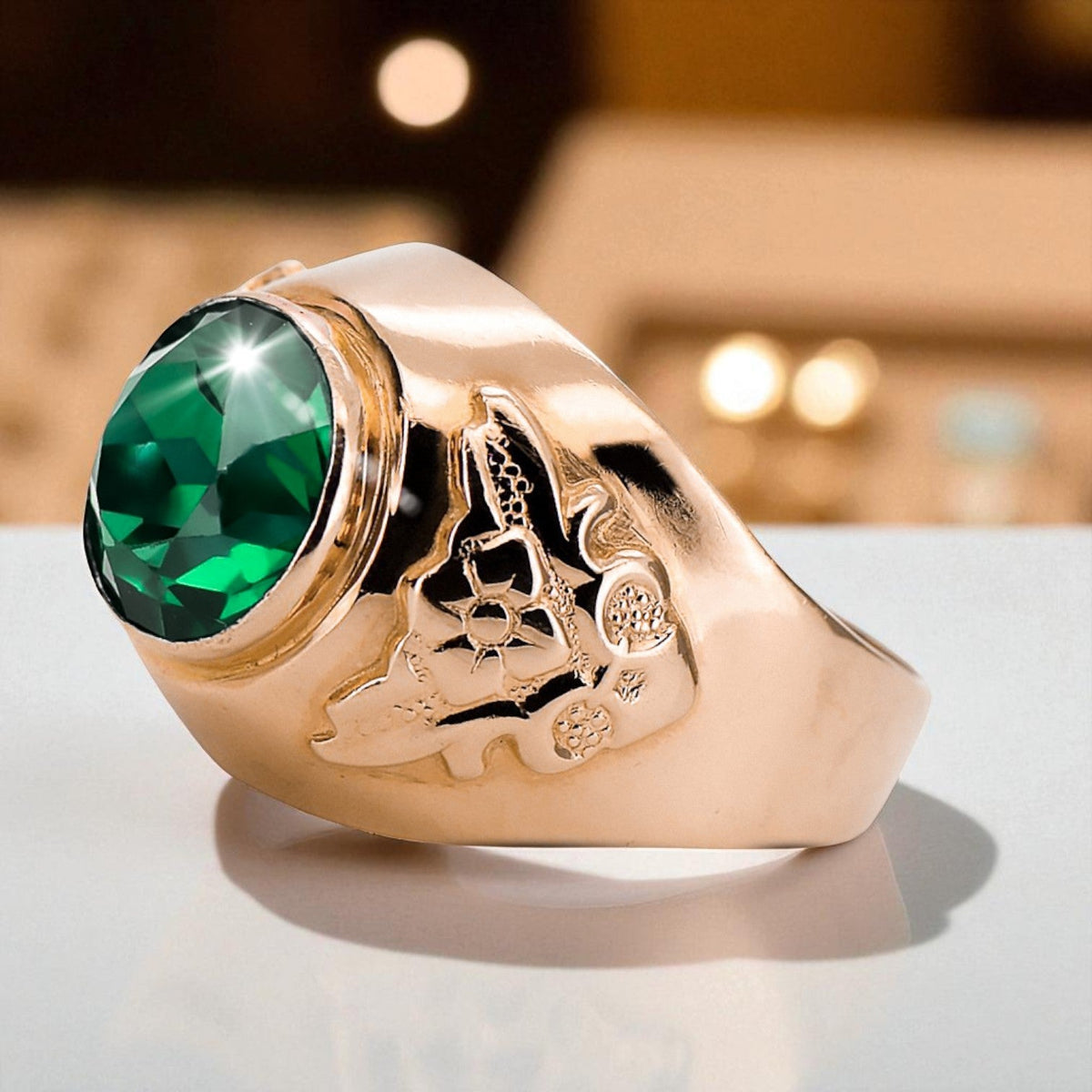 Vintage Emerald Craft Ring in 14K Rose Gold (vrc078r-em)