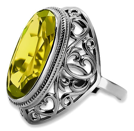 Vintage Peridot Ring in Sterling Silver (vrc184s-yp) — side view showing the setting