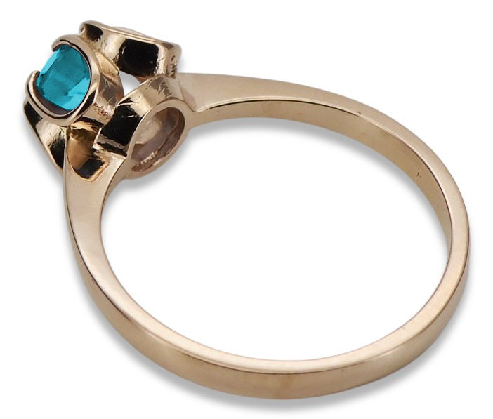 Vintage Aquamarine Ring in 14K Rose Gold (vrc348r-aq) — worn on the neckline, showing the drape